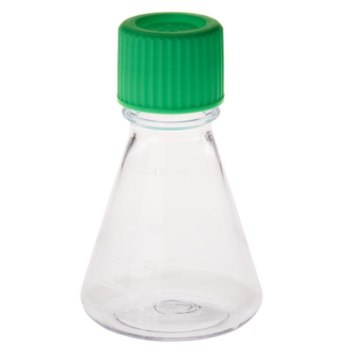 [GEN - CT229821] 125ml erlenmeyer flask with vent caps and plain bottom polycarbonate rnase and dnase free individually wrapped sterile 