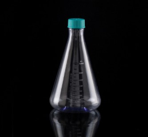 [GEN - NST-785001] 2l polycarbonate erlenmeyer shaker flask with plug cap and flat bottom sterile green caps 